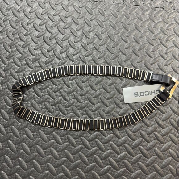 Chico's Retro Style Stretch Belt Womens Size M/L Silver Archaic Hieroglyphic NWT - Picture 6 of 7